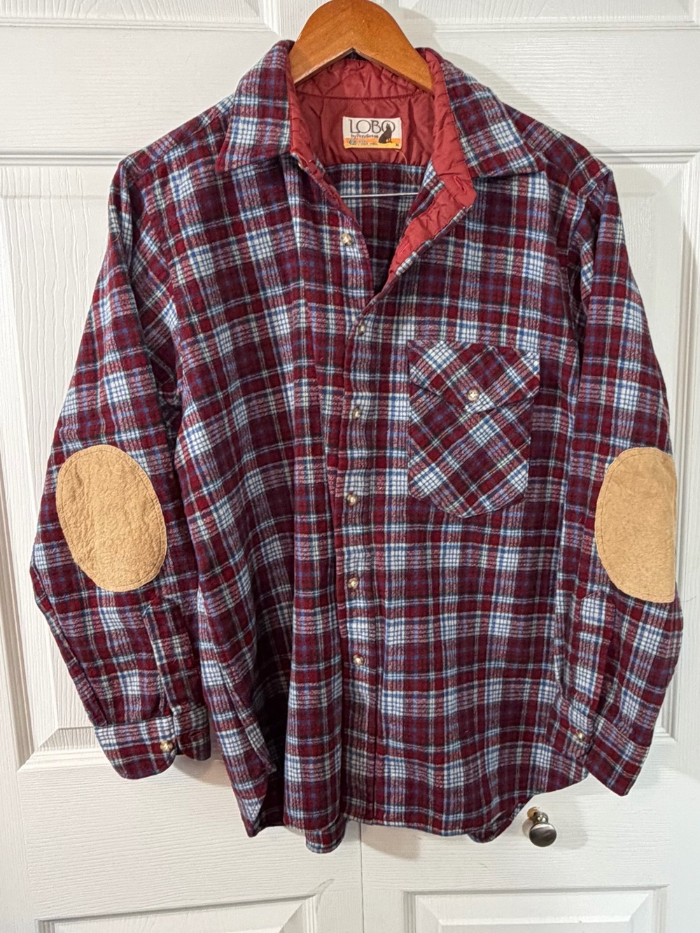 Lobo by Pendleton Vintage Wool Plaid Shirt Elbow Patches Mens XL Runs small 70’s